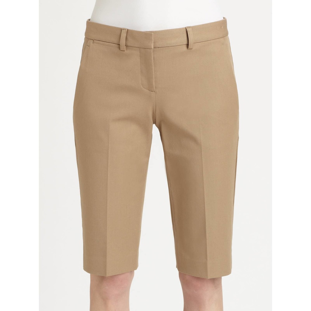 THEORY Palmer Solid Tan Bi-Stretch Bermuda Shorts Sz 4